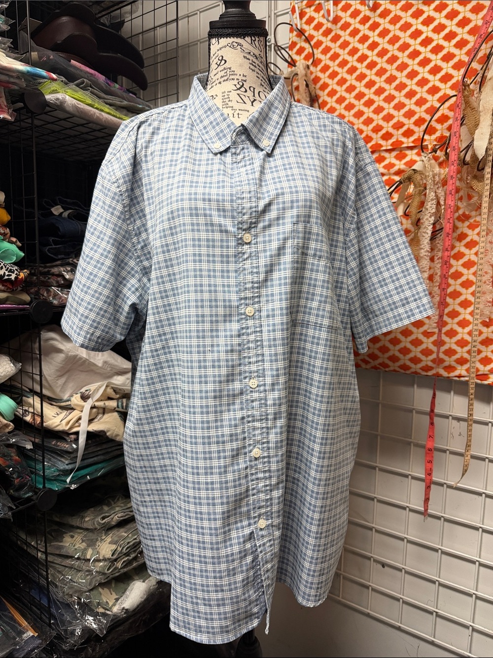 AFTCO Light Blue Plaid Short-Sleeve Button-Down Shirt